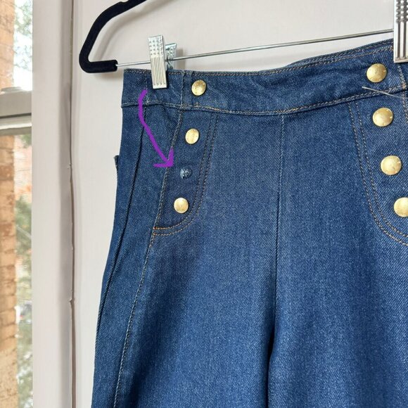 Frame Sailor Snap High Rise Wide Leg Jeans Denim Dark Wash Blue Adele - Picture 8 of 14